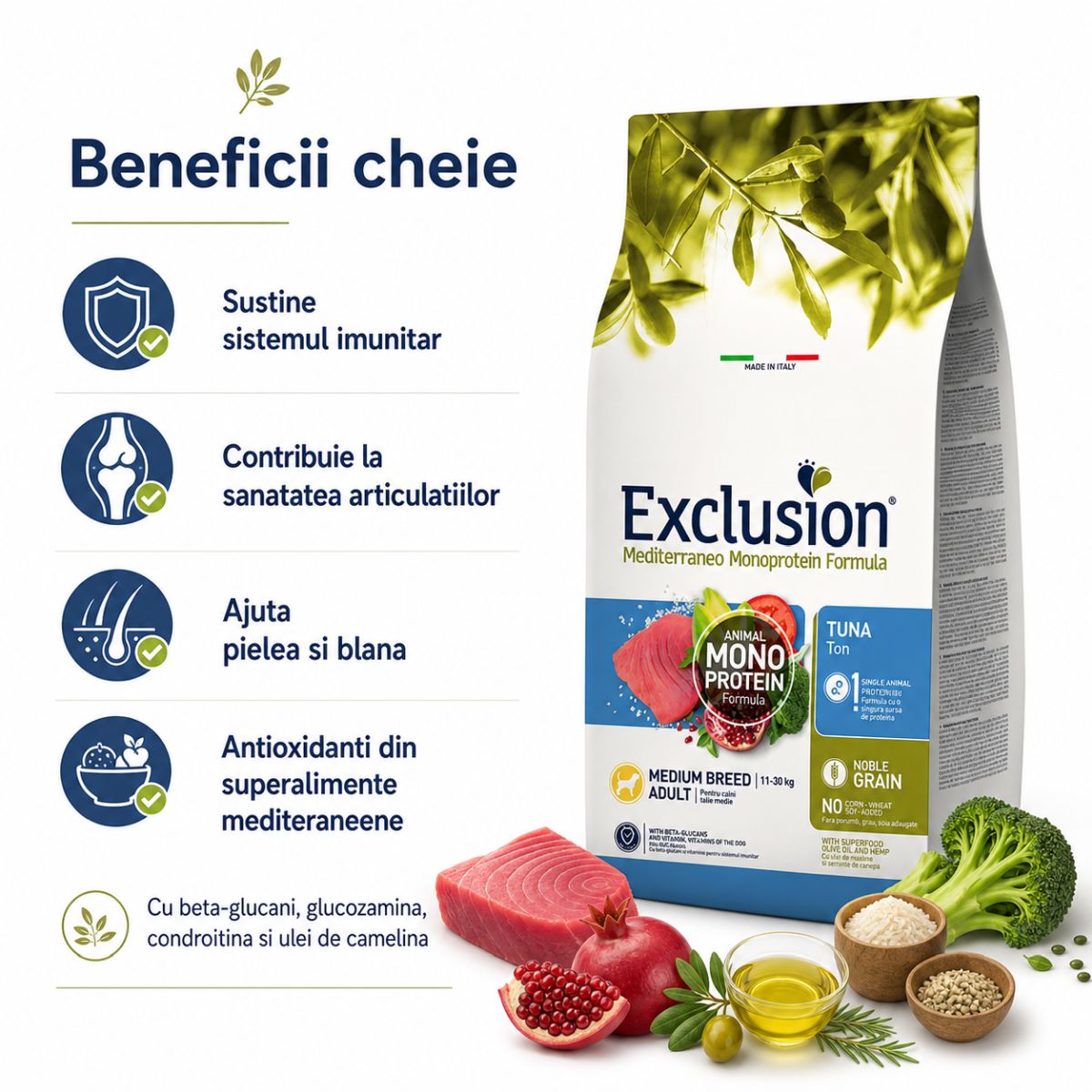 EXCLUSION Mediterraneo Monoprotein Formula Medium Breed, M, Ton, hrană uscată monoproteică câini, 12kg - imagine 4